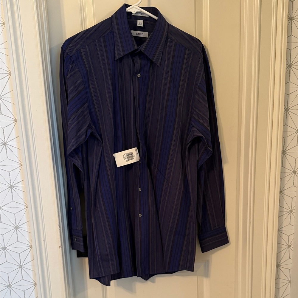 IZOD Men's Blue and Black Pinstripe Dress Shirt
